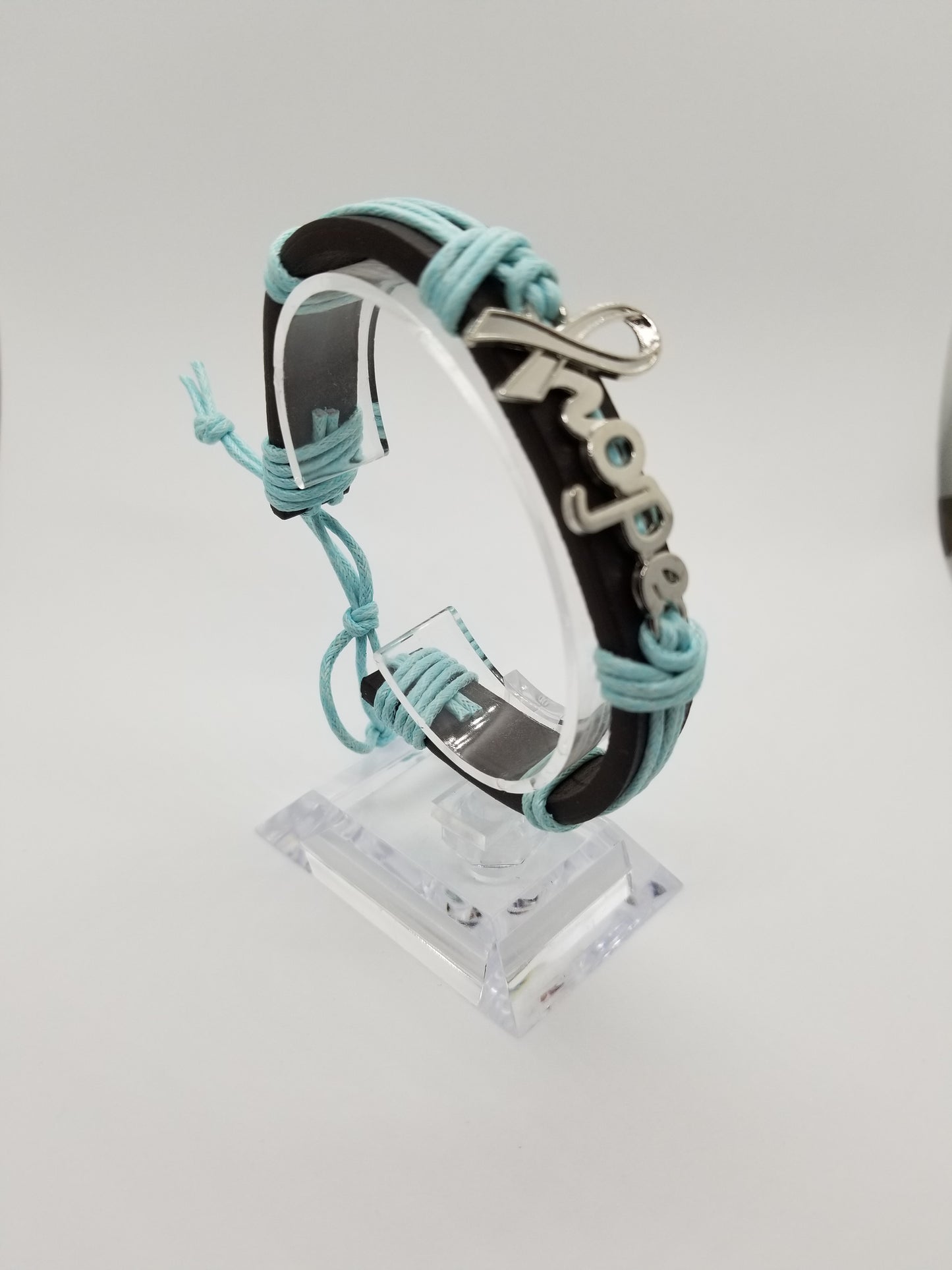 Light Blue Hope Leather Wristband