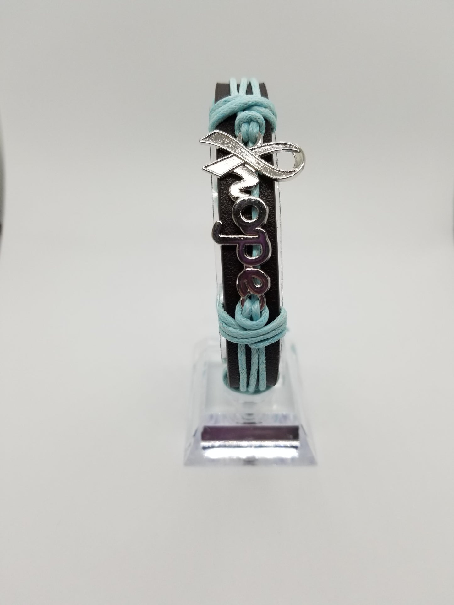 Light Blue Hope Leather Wristband