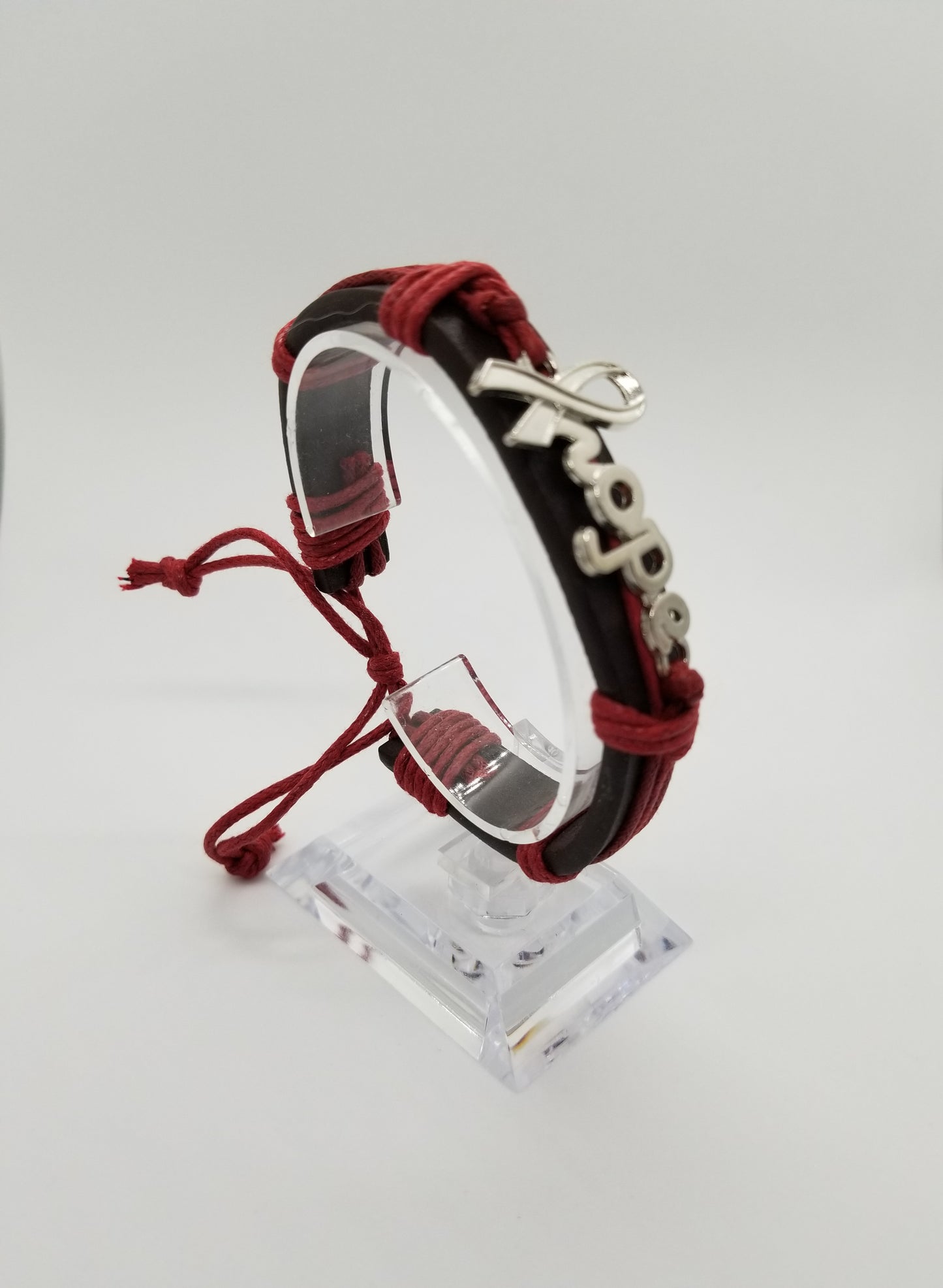 Burgundy Hope Leather Wristband