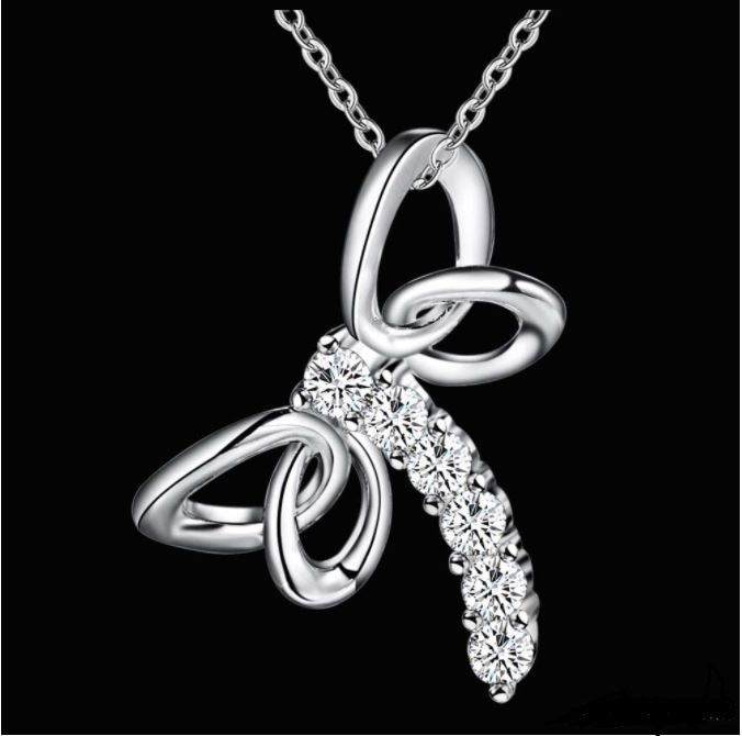 Sterling Silver Plated Dragonfly Cubic Zirconia Necklace