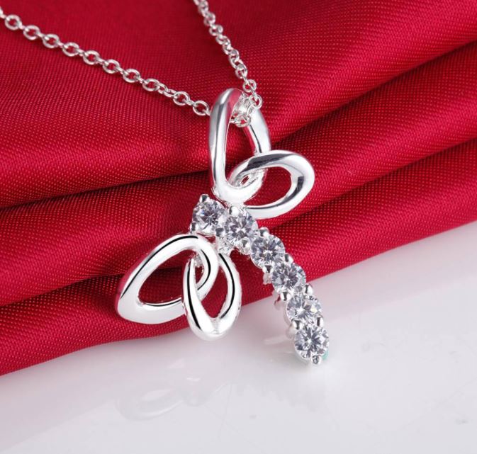 Sterling Silver Plated Dragonfly Cubic Zirconia Necklace
