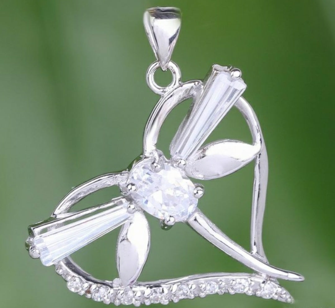 Silver Dragonfly White Heart Topaz Pendant Necklace