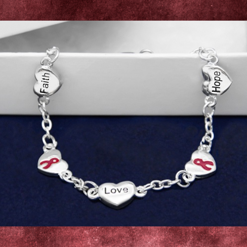 Burgundy Ribbon Silver Bracelet