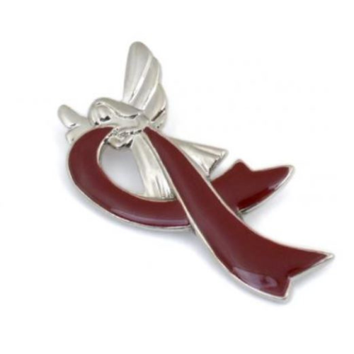 Burgundy Angel Ribbon Pin