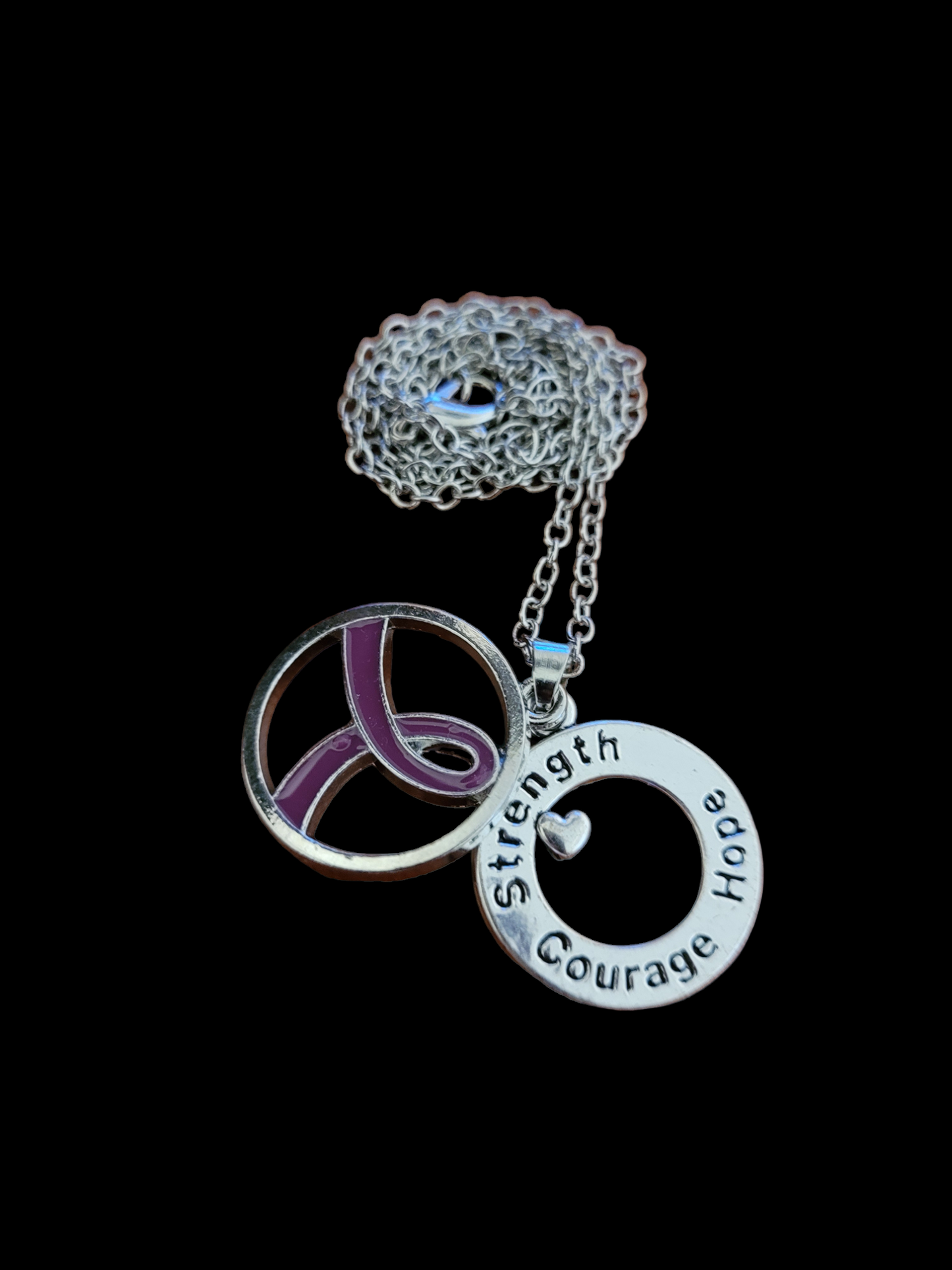 Lupus Awareness Purple Ribbon Silver Plated Strength Hope Courage Love Necklace