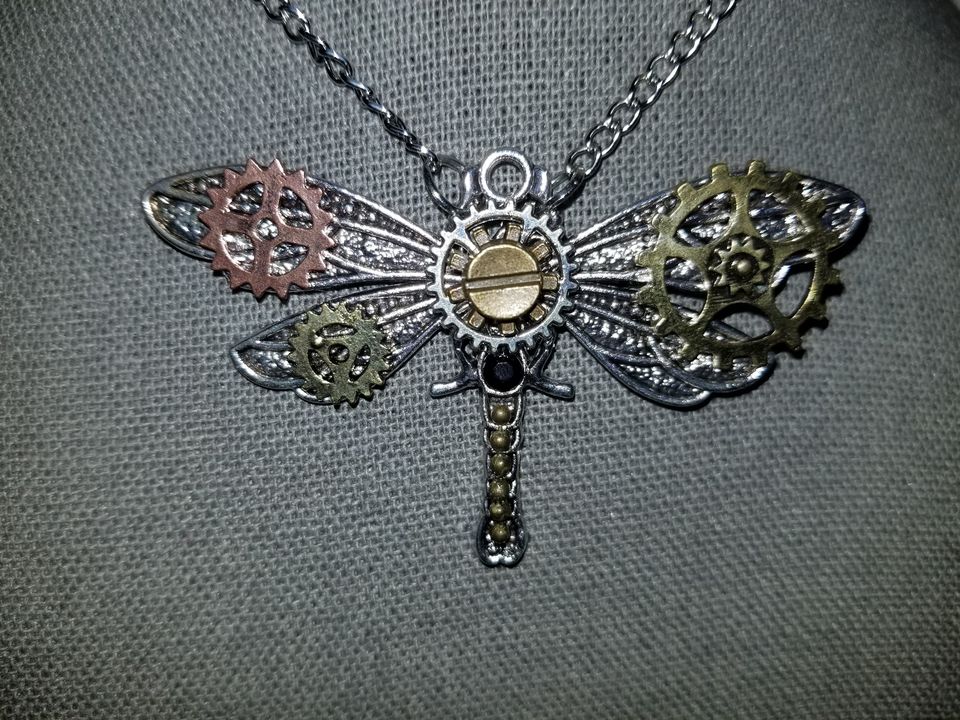 Steampunk Dragonfly Pendant Necklace