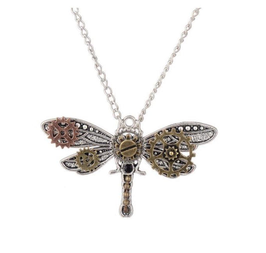 Steampunk Dragonfly Pendant Necklace