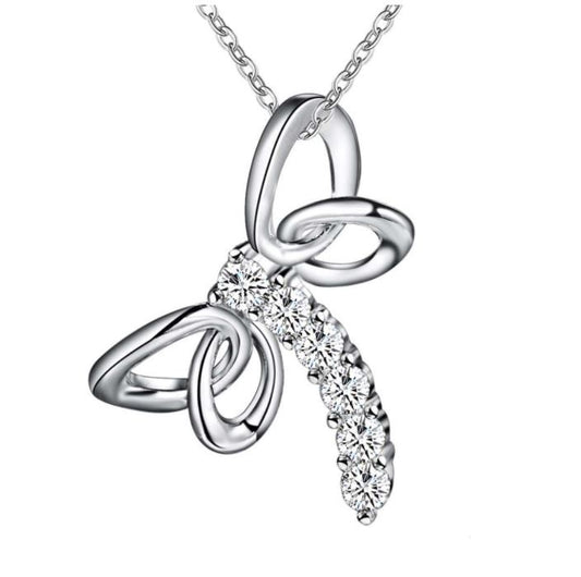 Sterling Silver Plated Dragonfly Cubic Zirconia Necklace