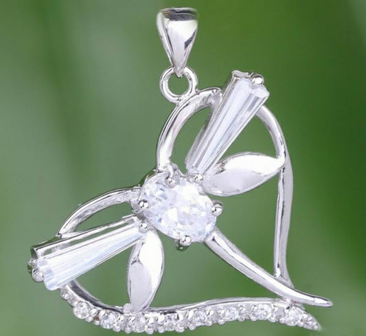 Silver Dragonfly White Heart Topaz Pendant Necklace