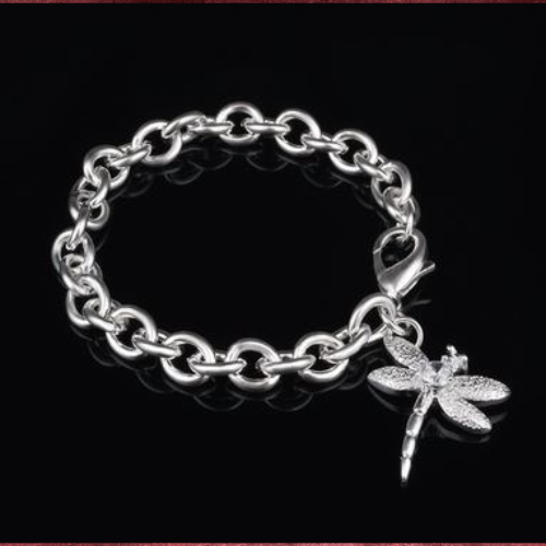 Silver Dragonfly Rhinestone Bracelet Chain