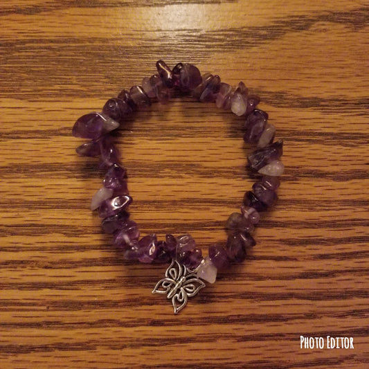 Natural Amesyst Chip Bracelet with Butterfly